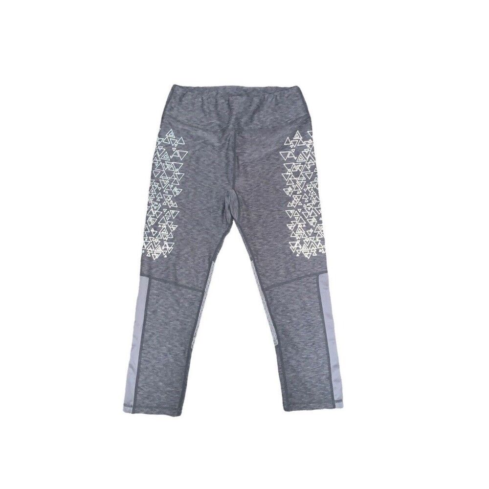 R8 activewear heathered gray Capri cropped leggings w/ mesh & reflective detail